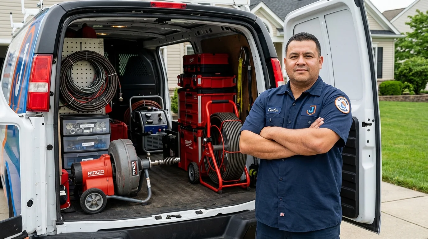 Professional drain cleaning equipment and Johns Plumbing LLC plumber in Gilford