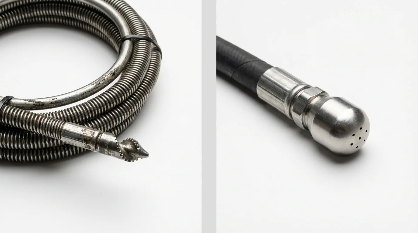Drain snake cable and hydro jetting nozzle used for drain cleaning in Gilford, NH