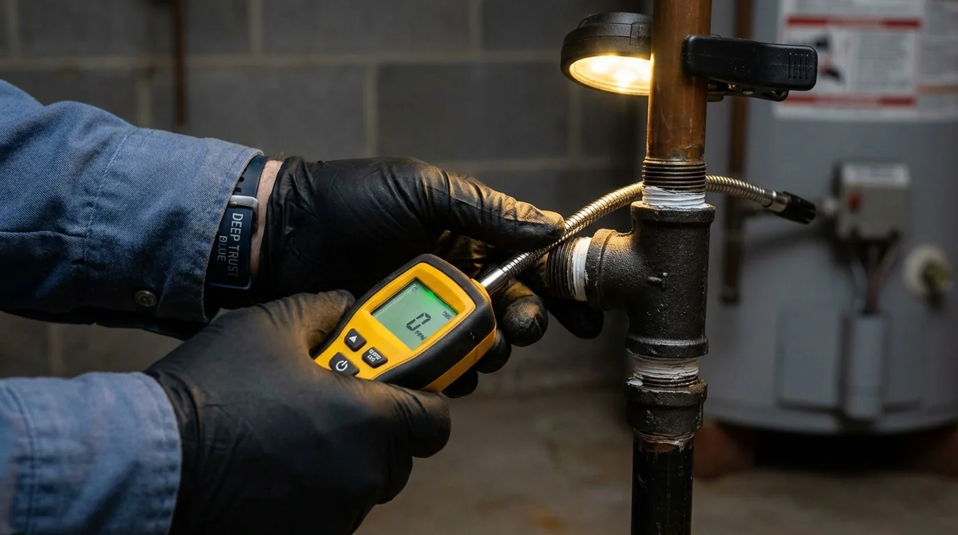 Gas leak detection with electronic sniffer by Johns Plumbing LLC in Gilford