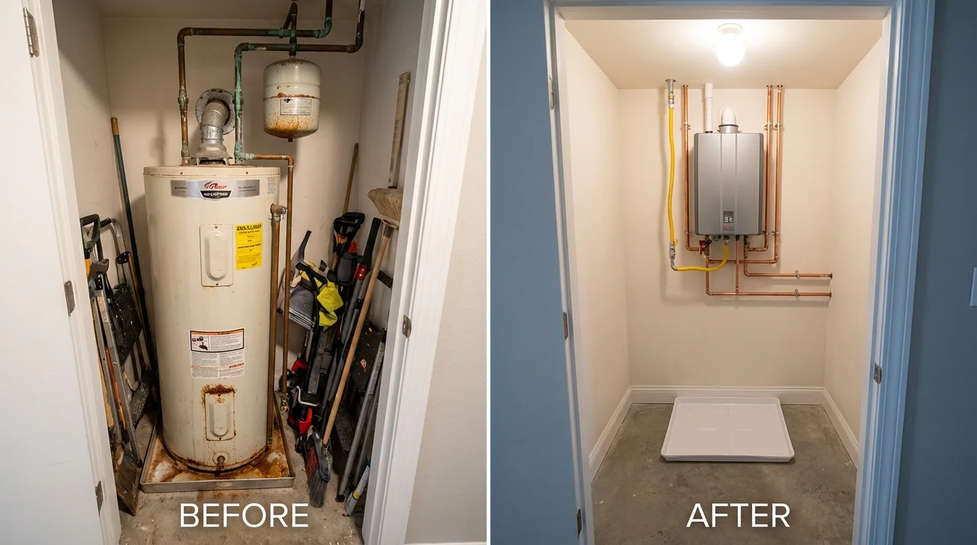 Tank water heater versus wall-mounted tankless unit comparison for Gilford, NH homeowners